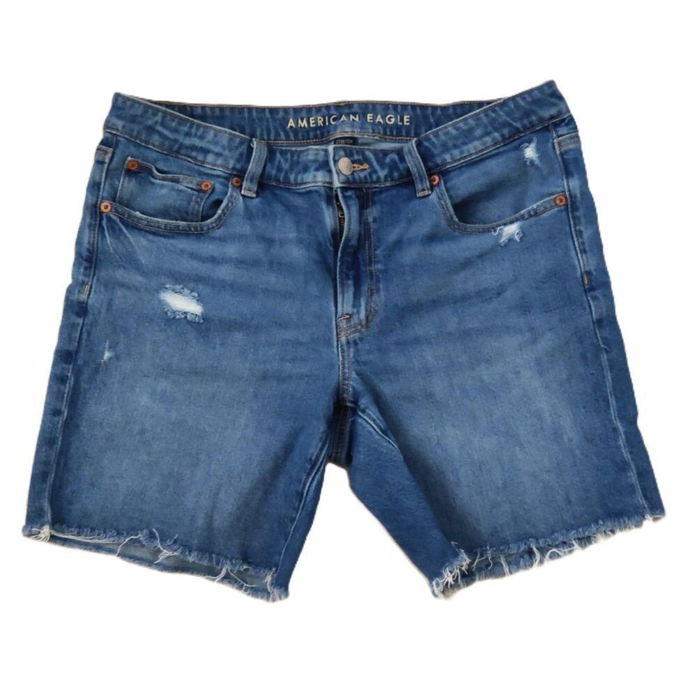 American Eagle Womens 12 Perfect Skinny Bermuda Denim Shorts Stretch Distressed